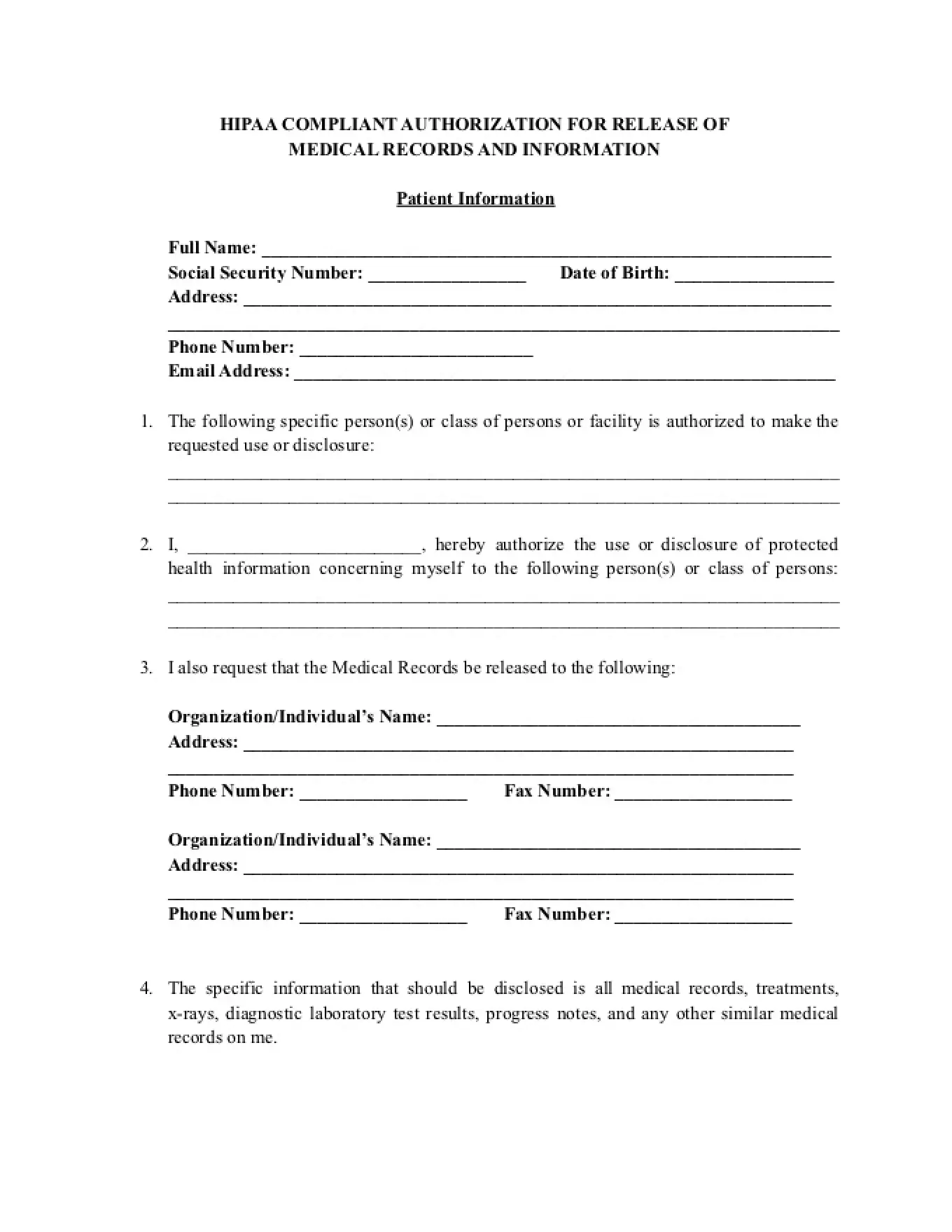 HIPPA Release Template